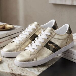Superdry sneakers womens US 7 low pro metallic trainers Priya lace up shoes y2k